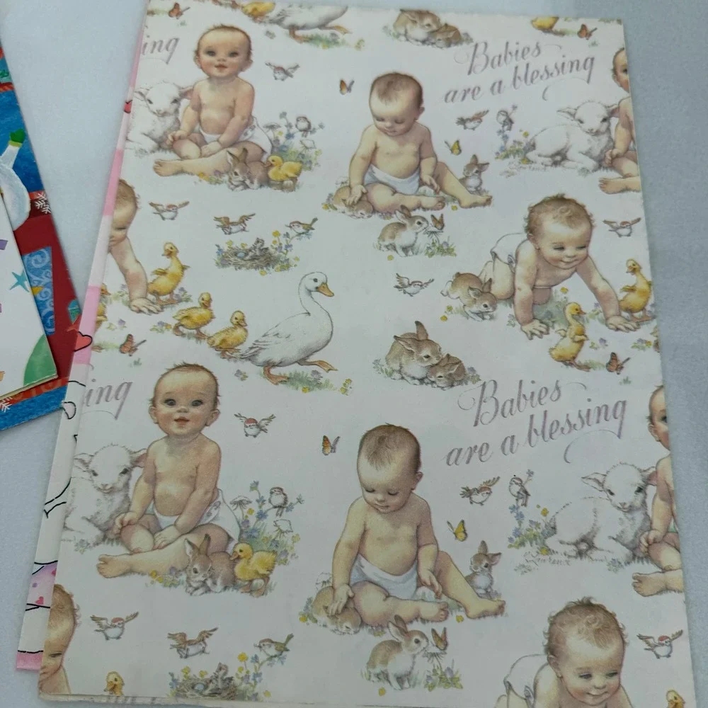 VTG Gift Wrap Wrapping Paper SHEETS Sampler Christmas Birthday Baby Shower LOT